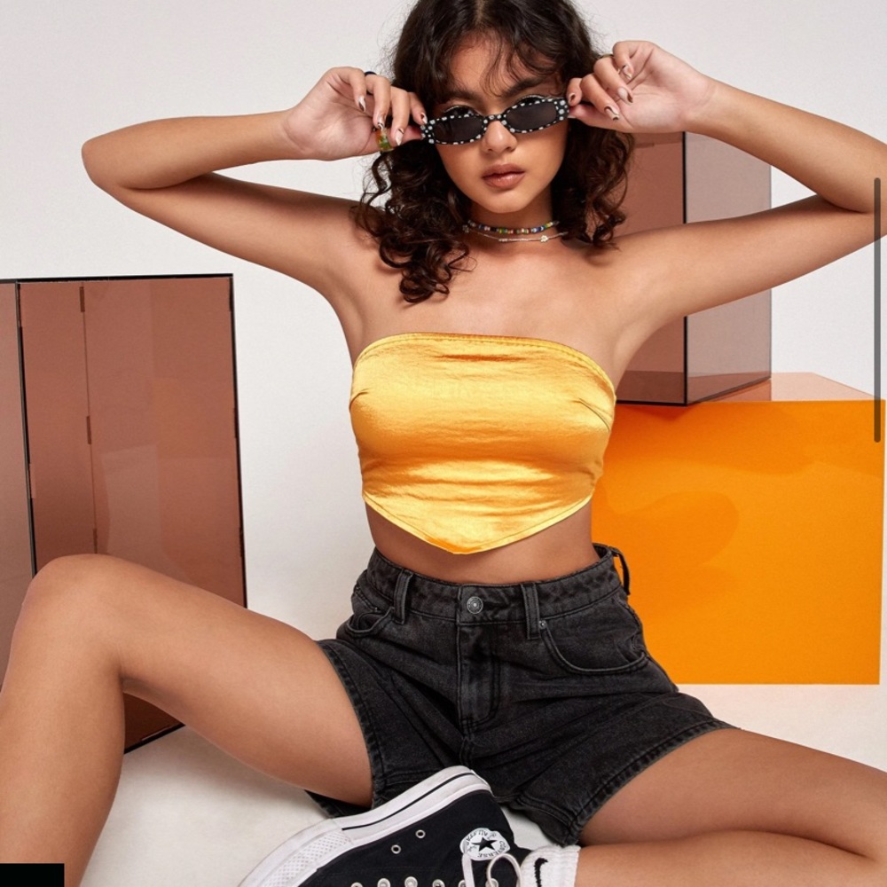 Orange Satin Triangle Tie Top